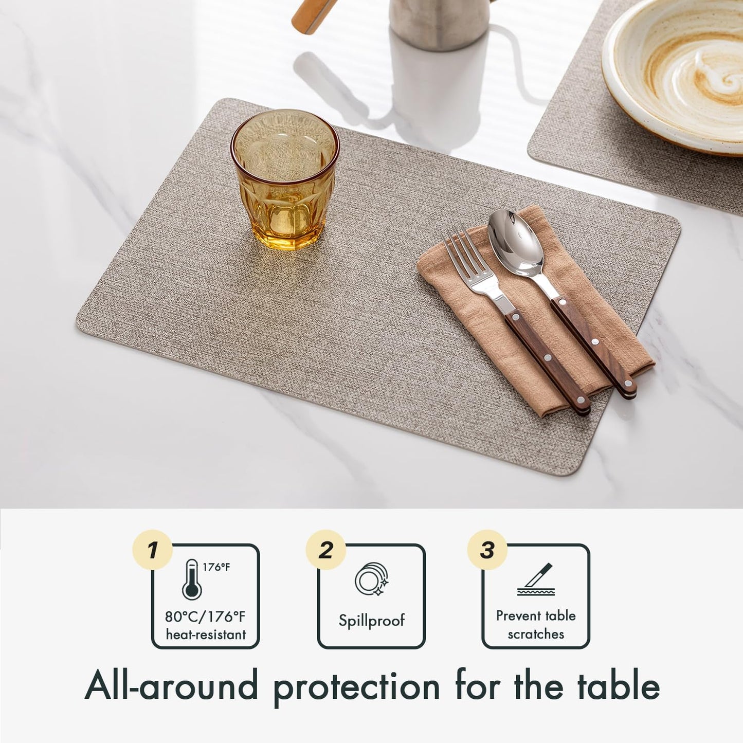 Faux Leather Placemats Set of 4 Vinyl Washable Wipeable Table Mats for Kitchen Dining Table Heat Resistant Waterproof Modern Indoor/Outdoor Placemats Non-Slip Easy Clean Place Mats (Mix Gray)