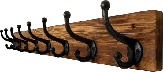 WEBI Rustic Coat Rack Wall Mount, 35.43" Long, 8 Cast Iron Coat Hooks, Heavy Duty Wall Coat Hanger Hooks for Hanging Jackets, Clothes, Rustic Brown