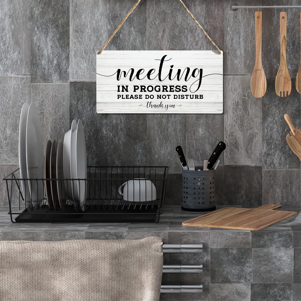 Meeting In Progress Sign, Office Door Hanger, Office Door Do Not Disturb Sign, Wooden Hanging Plaque 12 x 6 Inch, For Office Bedroom Living Room Home Decor Gifts