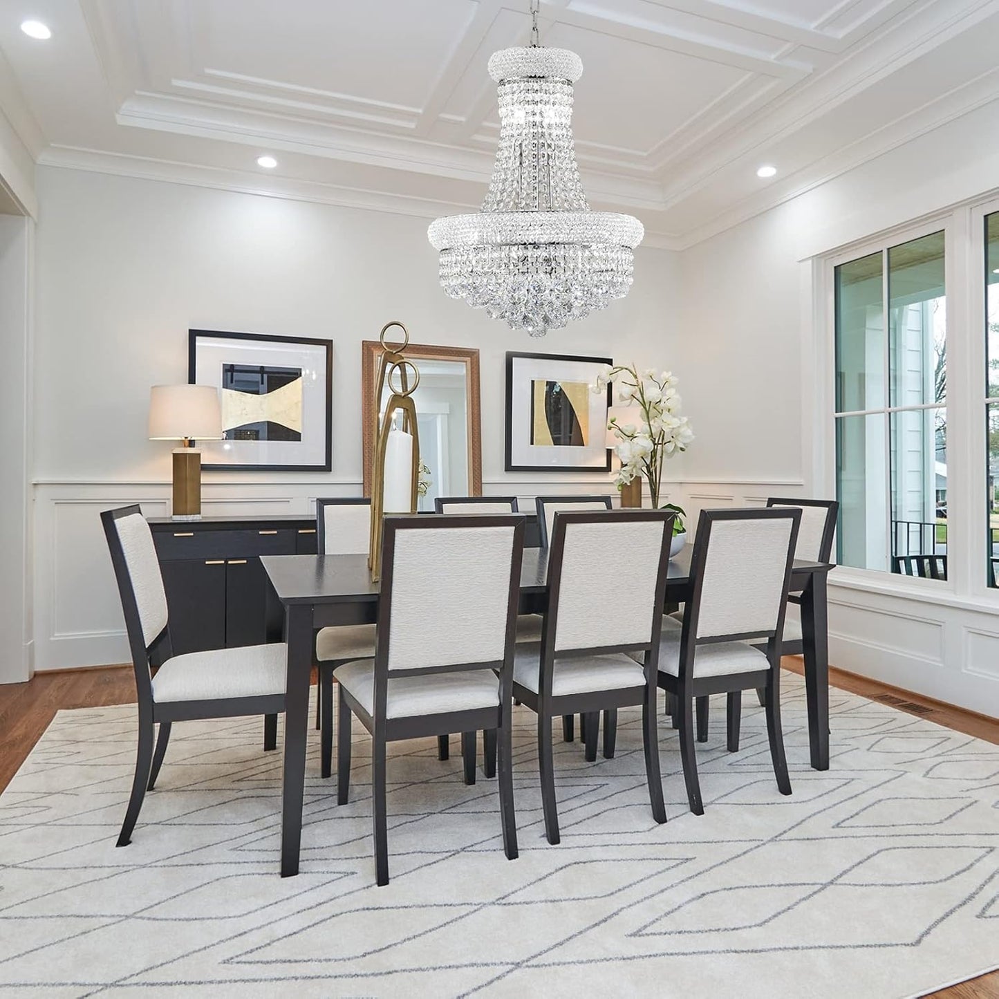 10 Lights Chrome Finish Empire Crystal Chandelier Lighting for Dining Room Living Room Foyer Hallway Bedroom Entryway (Dia 18'')