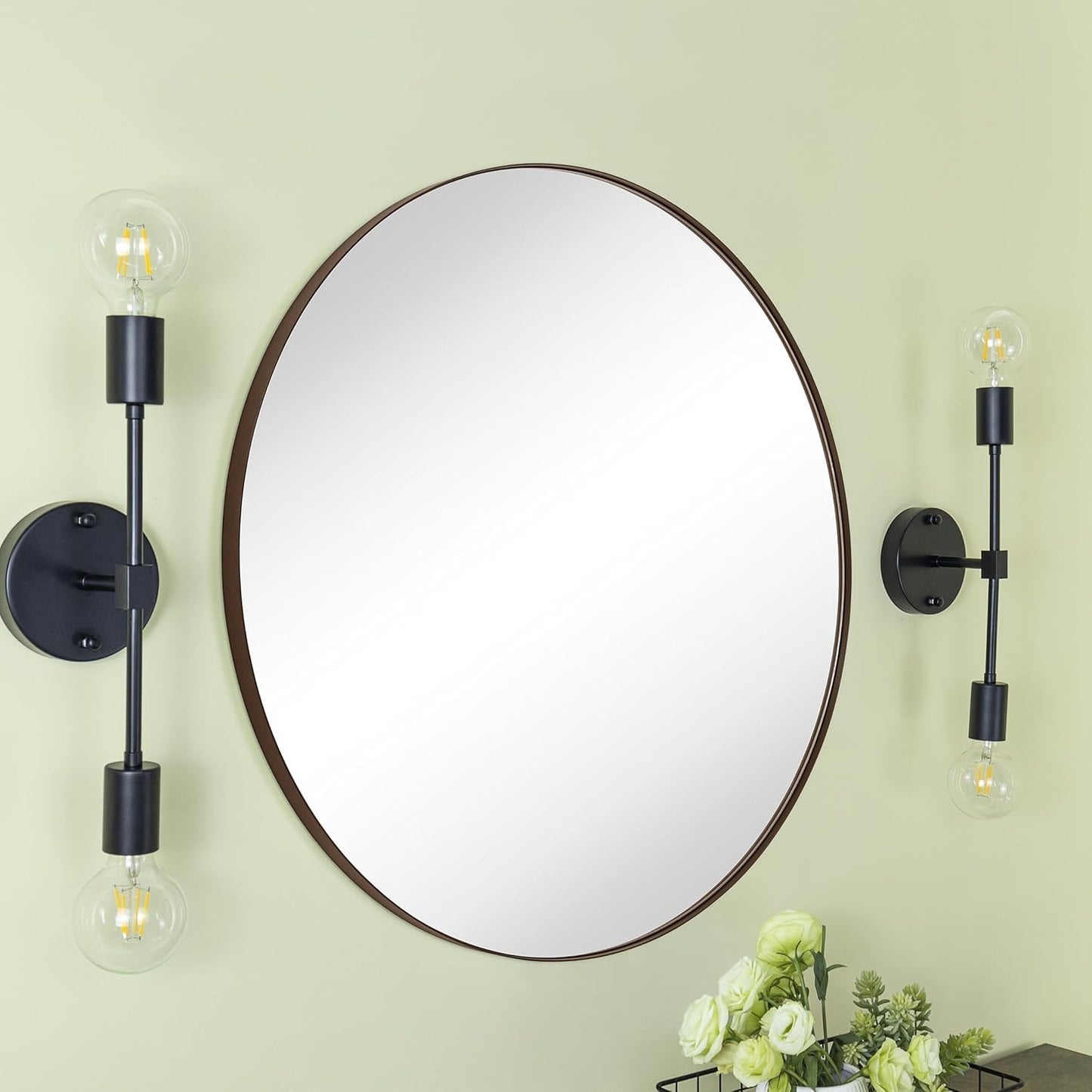 TEHOME 30 inch Oil Rubbed Bronze Round Mirror Dark Bronze Circle Wall Mounted Mirror Circular Round Mirror for Bathroom Vanity