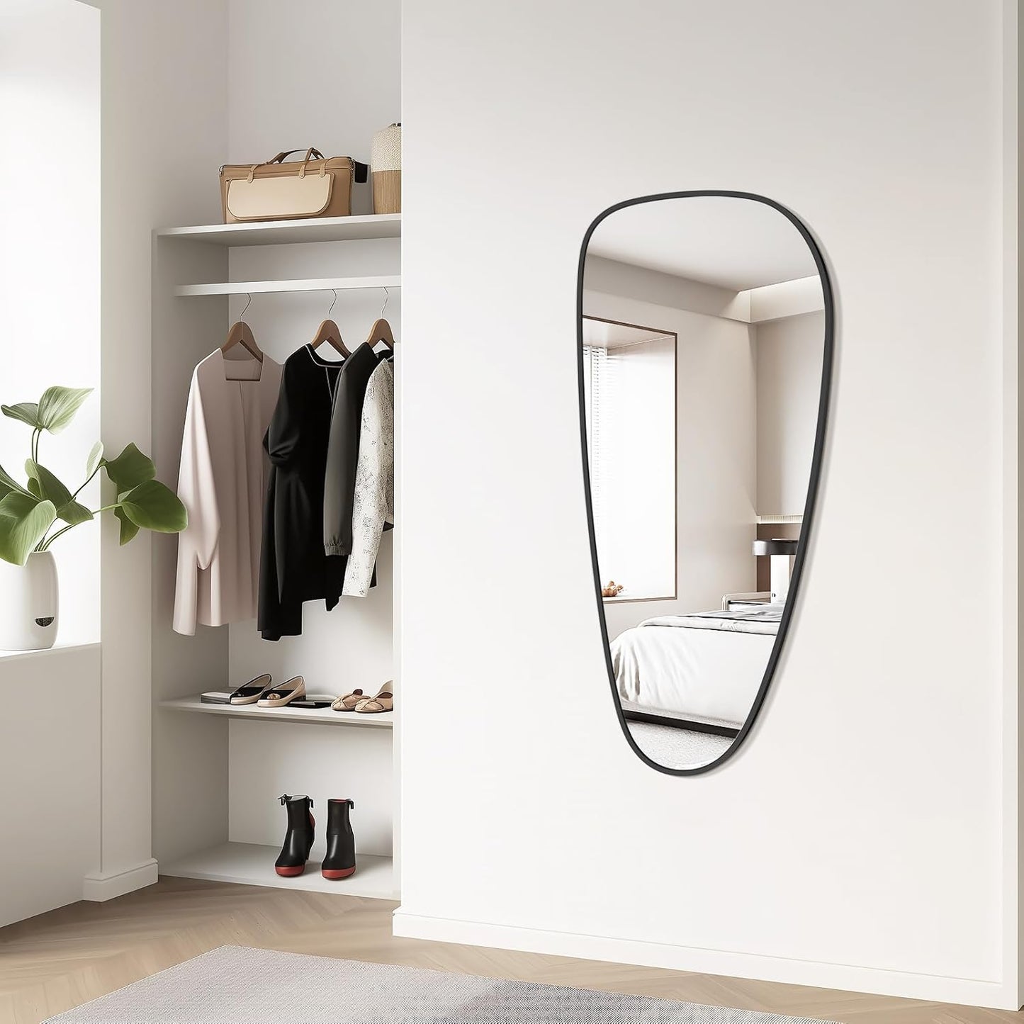 WallBeyond Asymmetrical Mirror, Irregular Wall Mirror, Wall Mirrors Decorative for Bedroom Living Room entryway Hall, Wall Mirror for mid Century Modern Decor 48" H x 22" W, Black