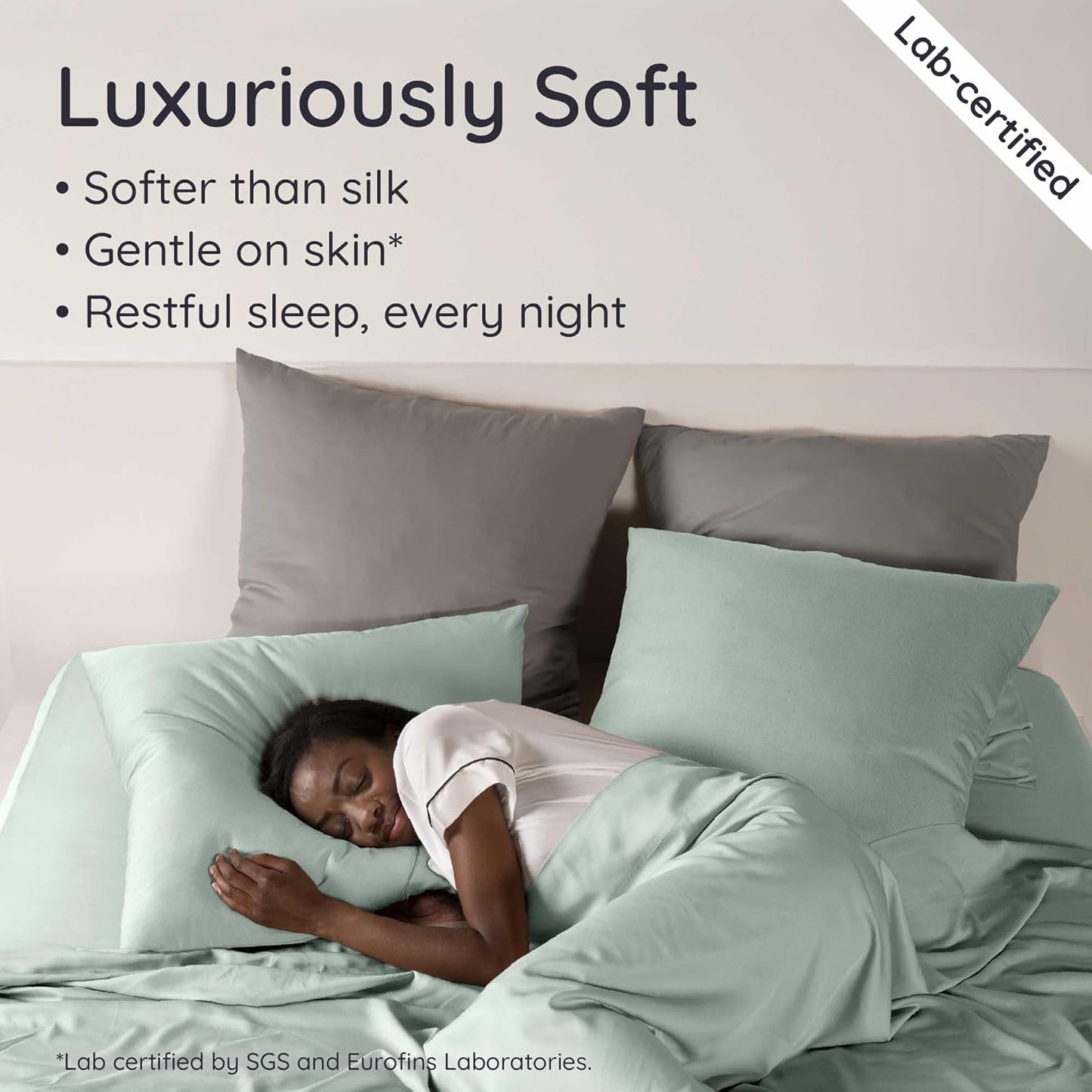 Bambaw 100% Viscose Derived from Bamboo Sheets Queen Size Deep Pocket Set – 4pcs Hotel Luxury Bedding Set, Fits Up to 16'' with Elastic Corner Straps, Ultra Soft Cooling Sheets Queen Size (Sea Glass)