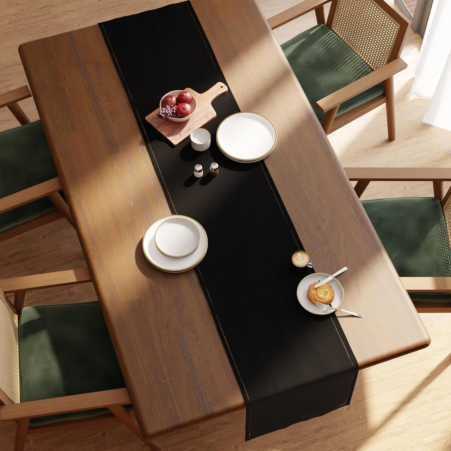 Encasa XO Dining Table Runner 13"x91" | Pure Cotton Hemstitched Design | Black - Machine Washable