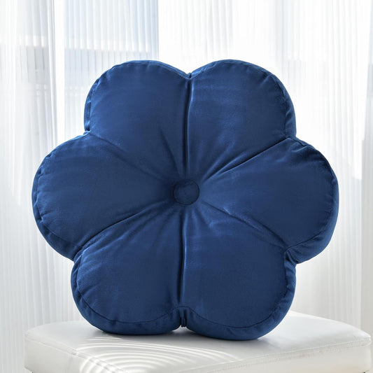 Xuyier Flower Pillow, Flower Shaped Pillow with Velvet for Couch Bed Chair Sofa, Home Decor Floor Seating Cushion Cute Throw Pillows for Living Room Bedroom (15 Inches, Navy Blue)