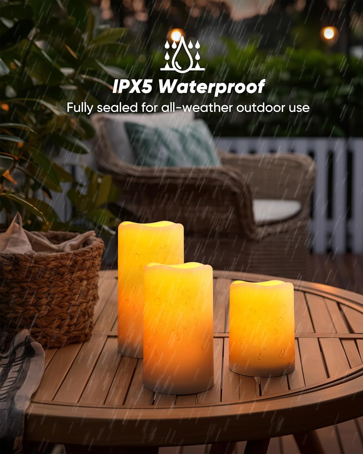Homemory Solar Powered Candles Outdoor Waterproof, Flickering Glow, Rechargeable Solar Powered Candles for Outside, Lanterns, Sensor Only, Dusk to Dawn, Set of 6