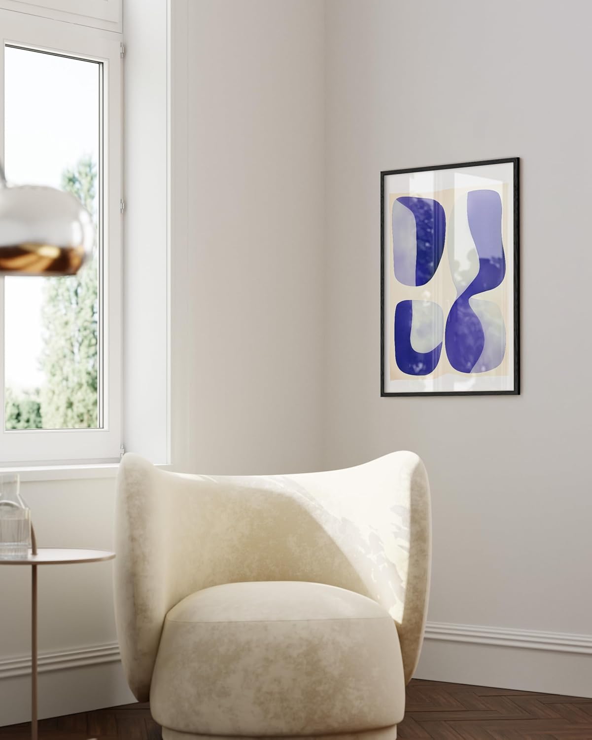 HAUS AND HUES Modern Abstract Wall Art - Blue and Green Living Room Art, Modern Artwork for Walls, Minimalist Picture for Living Room(Blue Tribal Shapes 2, Black Frame, 24x36)