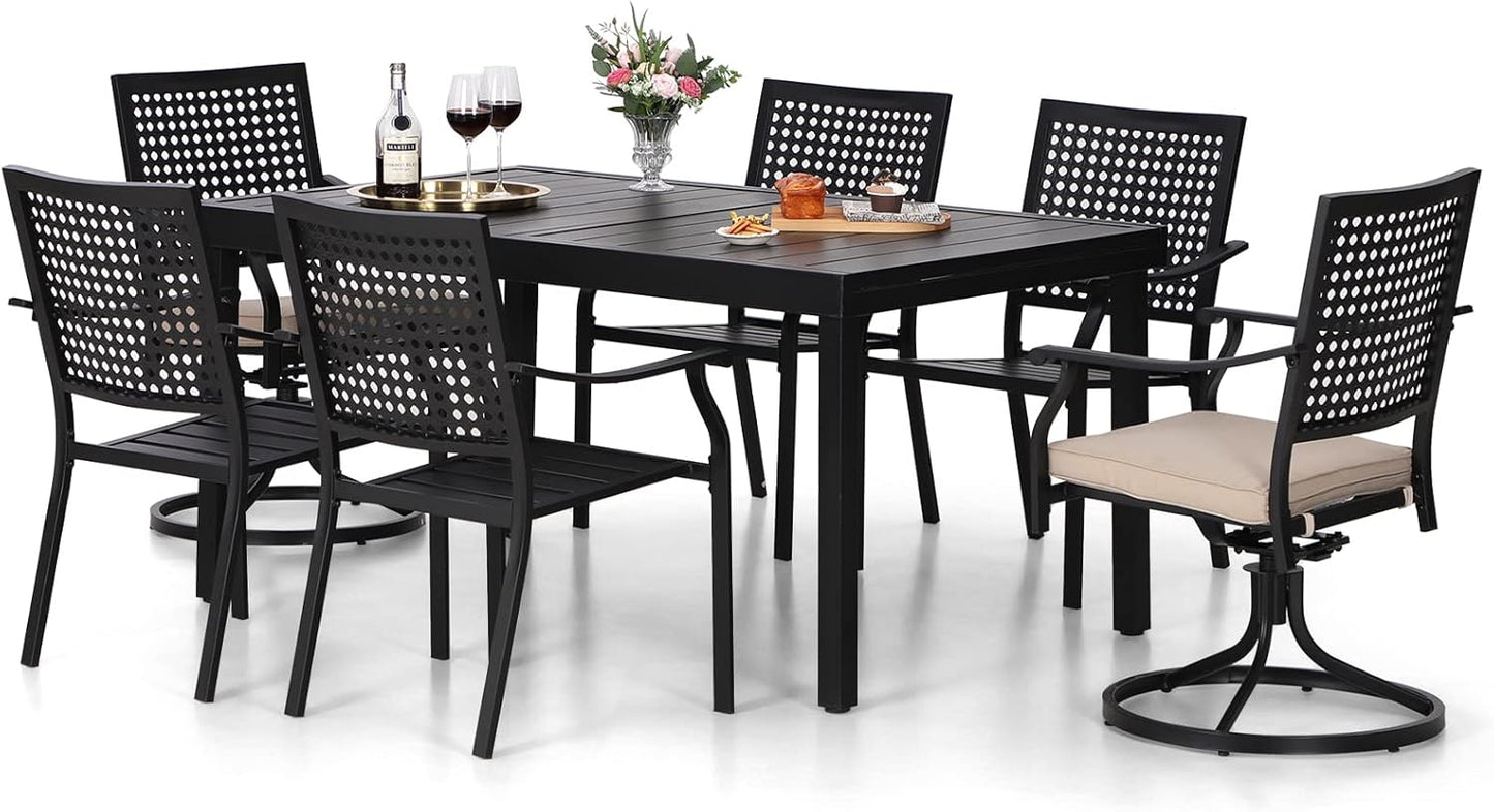 MFSTUDIO Patio Dining Set for 6, Expandable Patio Table and Chairs Set, 7 Piece Metal Outdoor Dining Set, Patio Furniture Set for Deck Backyard Poolside Garden