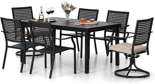 MFSTUDIO Patio Dining Set for 6, Expandable Patio Table and Chairs Set, 7 Piece Metal Outdoor Dining Set, Patio Furniture Set for Deck Backyard Poolside Garden