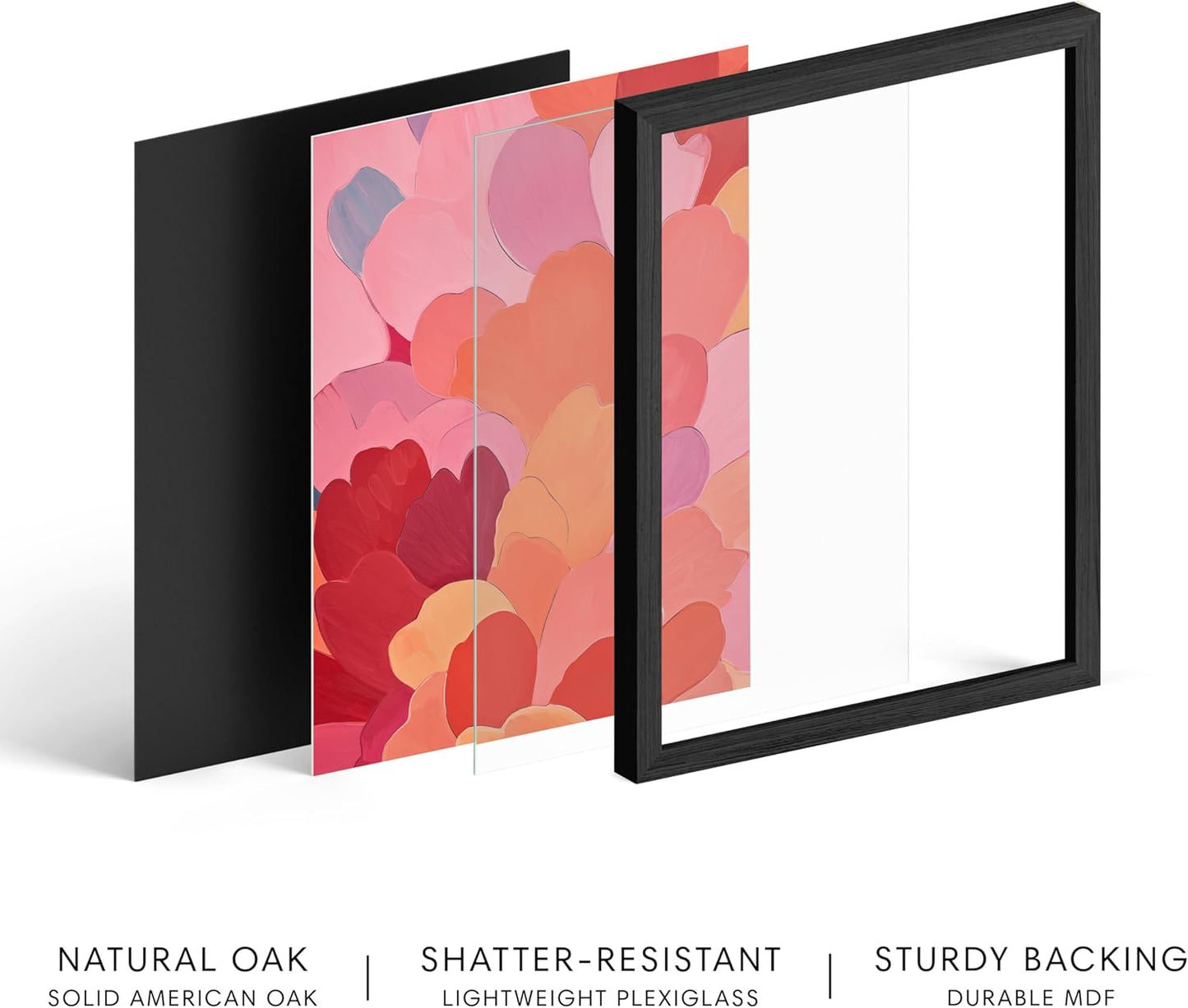 HAUS AND HUES Colorful Abstract Wall Art - Minimalist Retro Picture for Living Room Decor, Red and Pink Modern Wall Art Painting (Petals 1, Black Frame, 16x20)