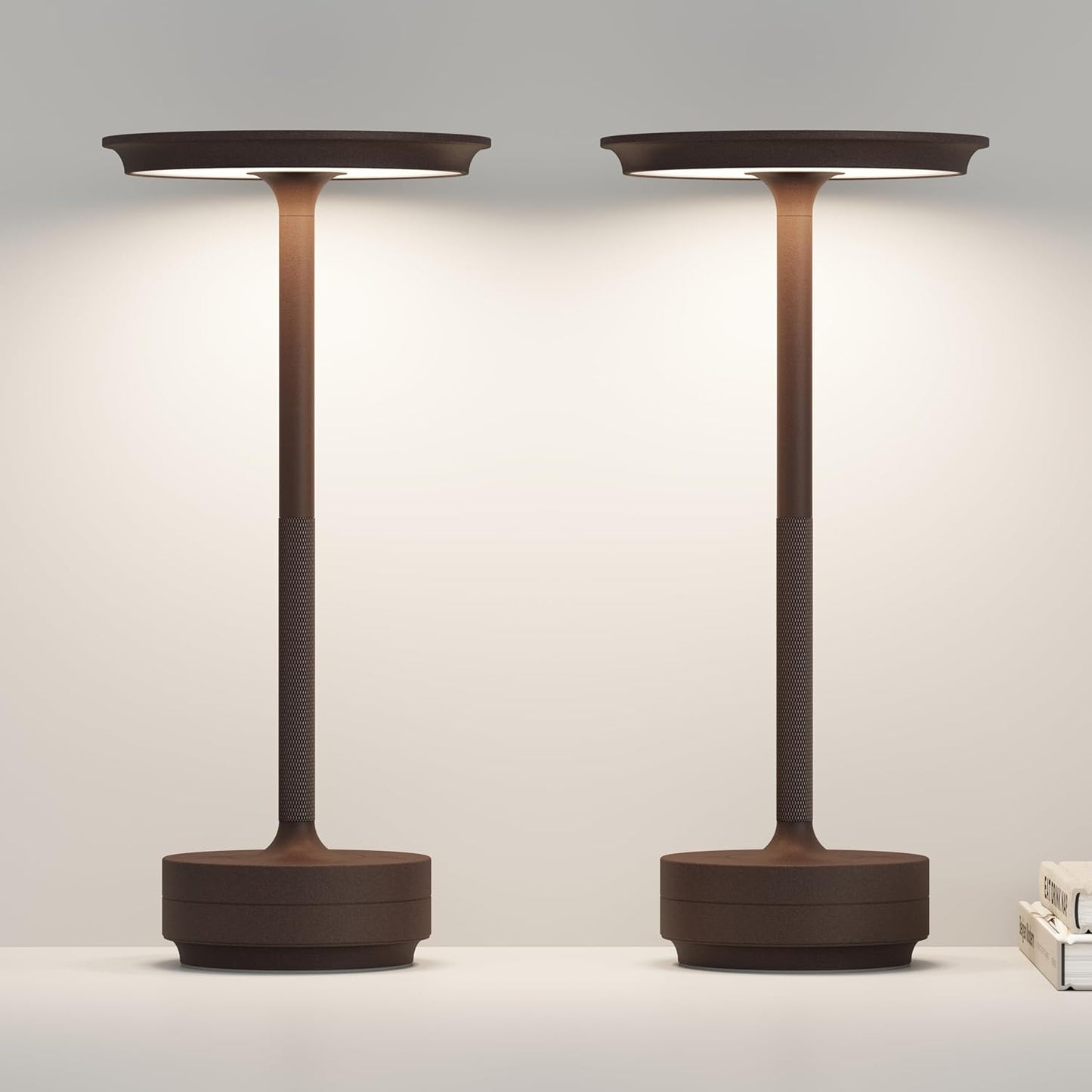 Rechargeable Cordless Table Lamps, LED Portable 5000mAh USB Battery Table Light with Memory Function,3 Color Stepless Dimming for Outdoor Travel, Restaurant, Cafe(2P Rust)