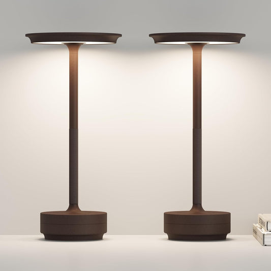 Rechargeable Cordless Table Lamps, LED Portable 5000mAh USB Battery Table Light with Memory Function,3 Color Stepless Dimming for Outdoor Travel, Restaurant, Cafe(2P Rust)