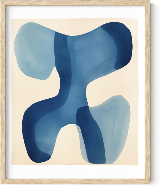 HAUS AND HUES Modern Abstract Wall Art - Blue and Green Living Room Art, Modern Artwork for Walls, Minimalist Picture for Living Room(Blue Shapes, Beige Frame, 8x10)