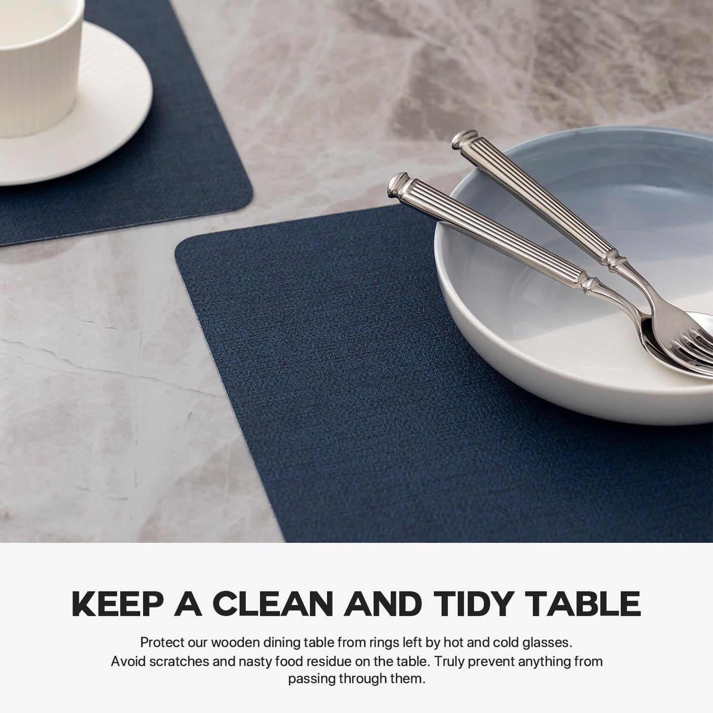 Faux Leather Placemats Set of 6 Vinyl Washable Wipeable Table Mats for Kitchen Dining Table Heat Resistant Waterproof Modern Indoor/Outdoor Placemats Non-Slip Easy Clean Place Mats (Navy)