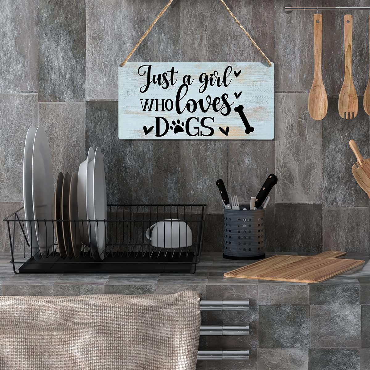 Funny Just a Girl Who Loves Dogs Wood Sign Rustic Dogs Lovers Wooden Hanging Plaque for Home Living Room Girl Bedroom Wall Art Decoration 6 x 12 Inches Present