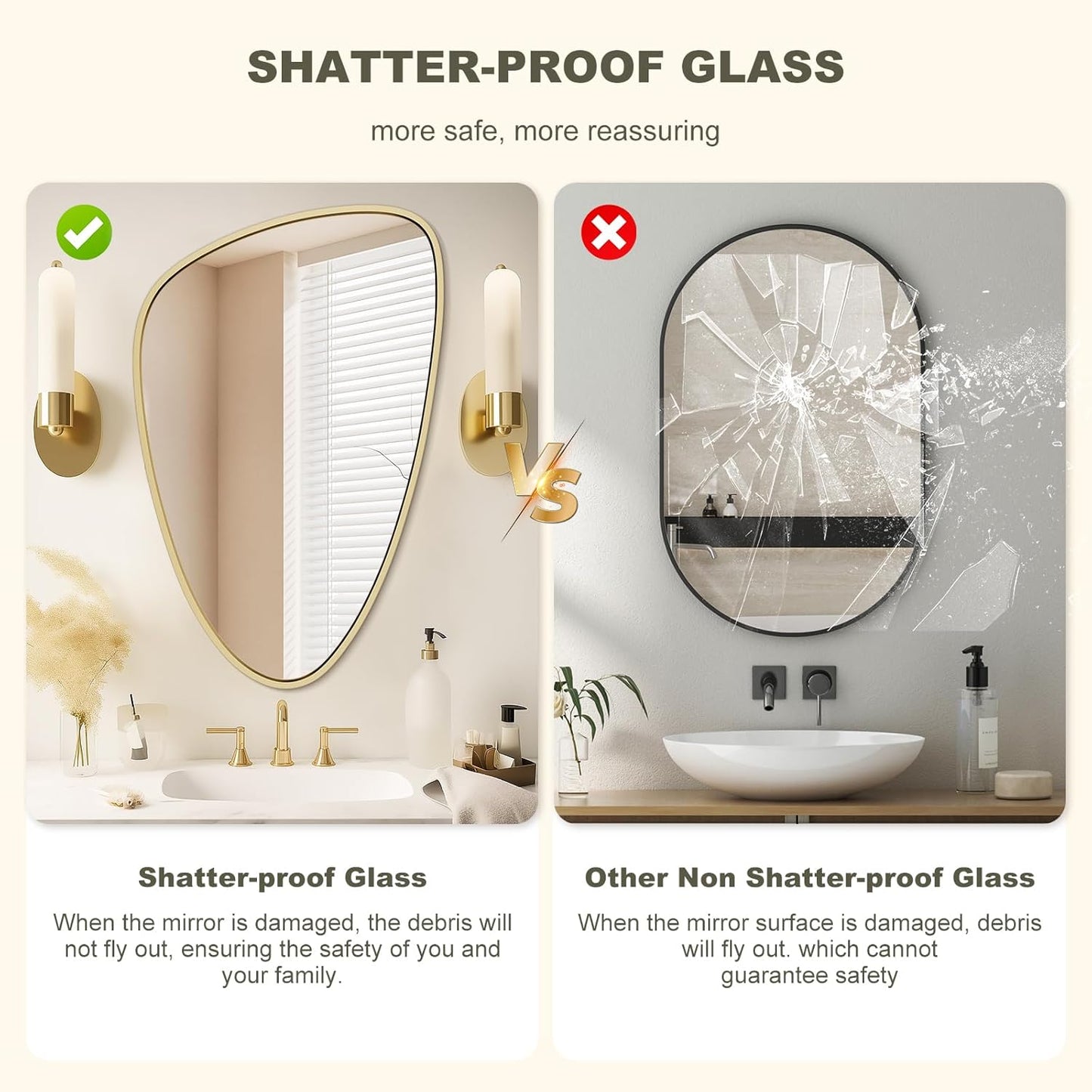 WallBeyond Asymmetrical Mirror, Irregular Wall Mirror, Wall Mirrors Decorative for Bedroom Living Room entryway Hall, Wall Mirror for mid Century Modern Decor 31" H x 20" W, Gold