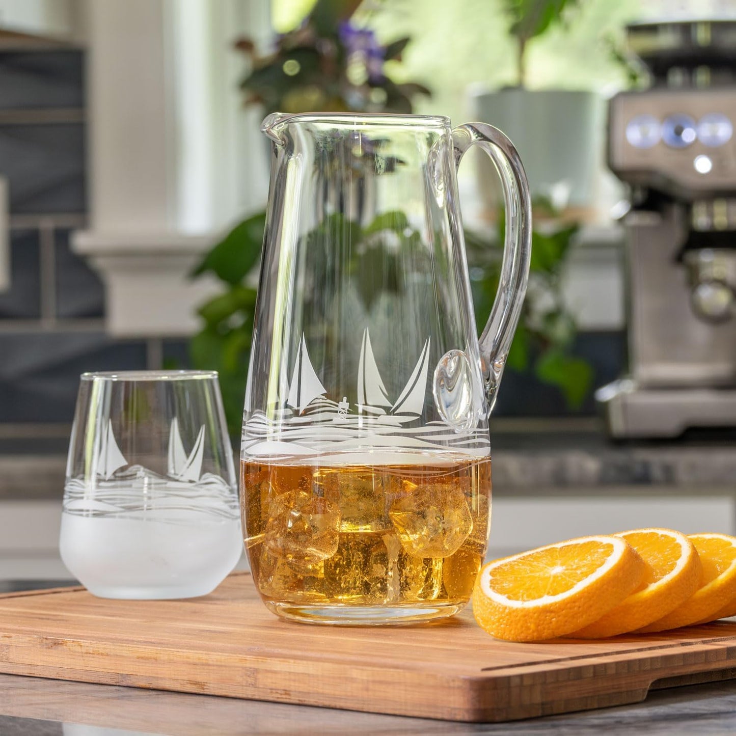 Rolf Glass Regatta Stemless Wine Tumbler 15.75 ounce | Proudly Made in the USA | Set of 4 Nautical Stemless Wine Glasses | Lead-Free Glass | Etched Tumbler Glasses