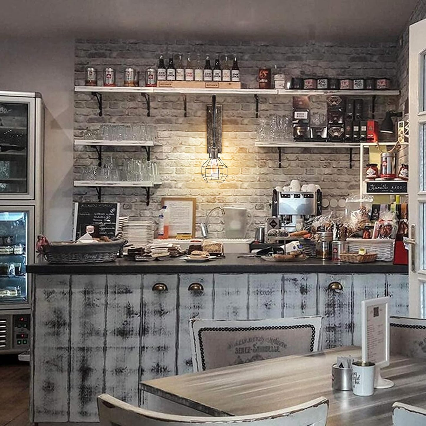 1 Light Fixture Industrial Mid Century Retro Iron Wall Lights Lift Pulley Wall Lamp Features The Matte Iron Cage Lamp Shade for Indoor Lighting Barn Restaurant(Bronze Color)