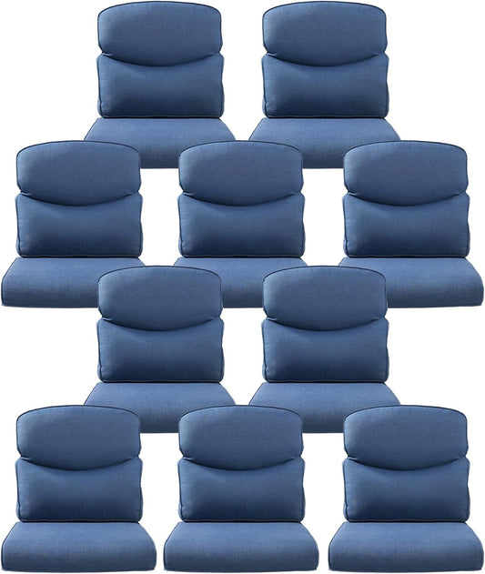 10-Piece Outdoor Patio Cushion Set - Fade & Water Resistant with Removable Olefin Cover, 22x24x4 Inch Memory Foam Cushions for Wicker Sectional Sofa – Blue/Crescent