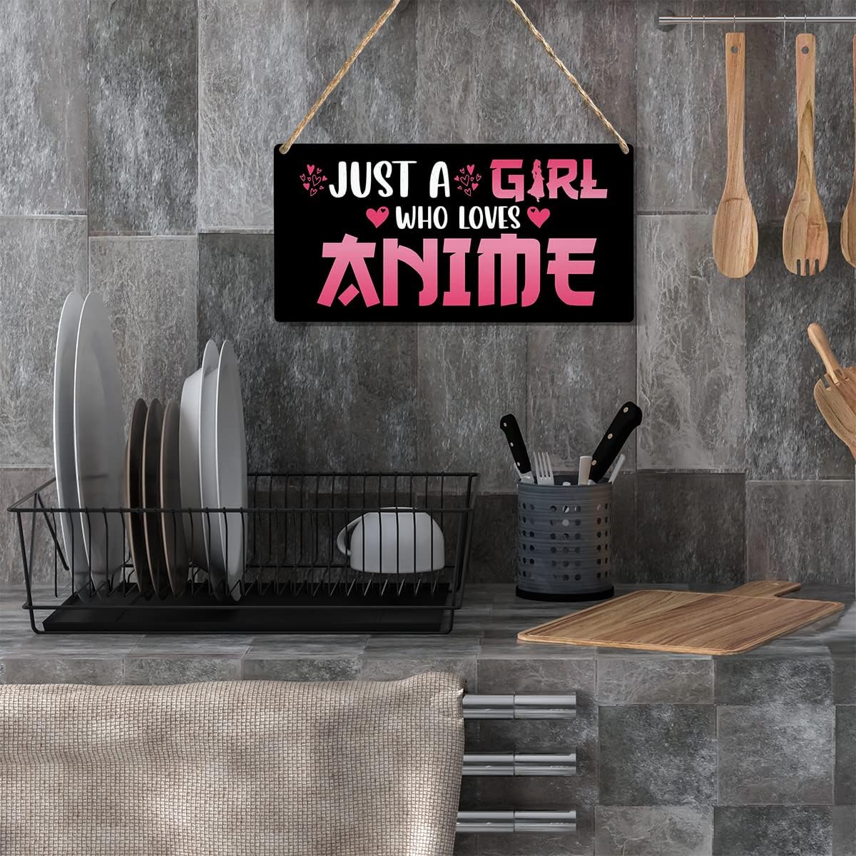 Funny Just a Girl Who Loves Anime Wood Sign Rustic Anime Lovers Wooden Hanging Plaque for Home Living Room Girl Bedroom Wall Art Decoration 6 x 12 Inches Present