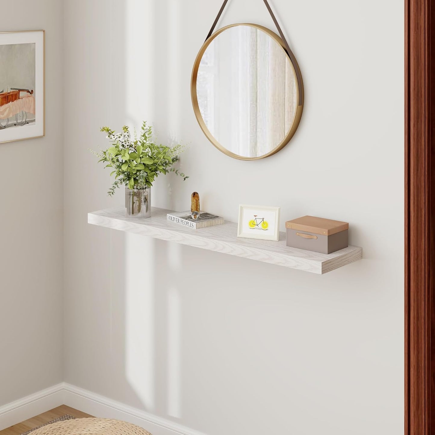 Floating Shelves 48 Inch Long, 48"W x 9.3"D Wall Shelf Invisible Bracket, 9.3 Inch Deep Floating Shelf for Wall, Rustic Wooden Shelves for Living Room, Kitchem, Bedroom, Brich Color, Set of 1