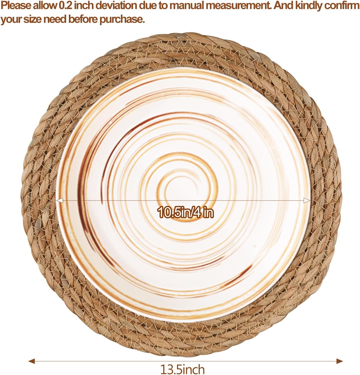 Round Woven Placemats 13.5 inch Set of 6 - Boho Rattan Placemat Natural Water Hyacinth Placemats, Farmhouse Weave Place Mats, Rustic Braided Wicker Table Mats for Dining Table,Home,Wedding