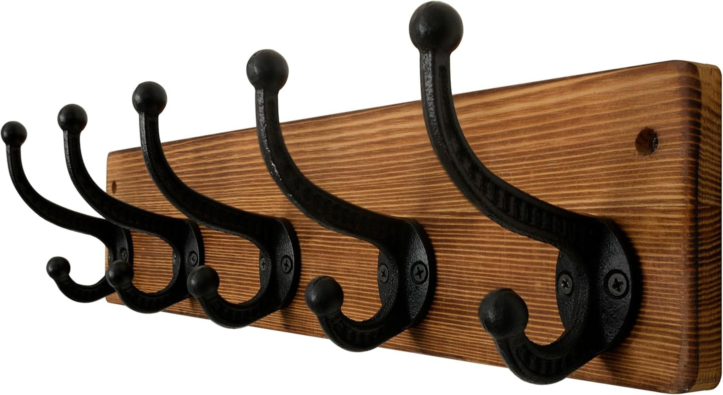 WEBI Rustic Coat Rack Wall Mount,5 Cast Iron Coat Hooks Wall Mounted,Heavy Duty Wall Coat Hanger Hooks for Hanging Coats,Clothes,Rustic Brown