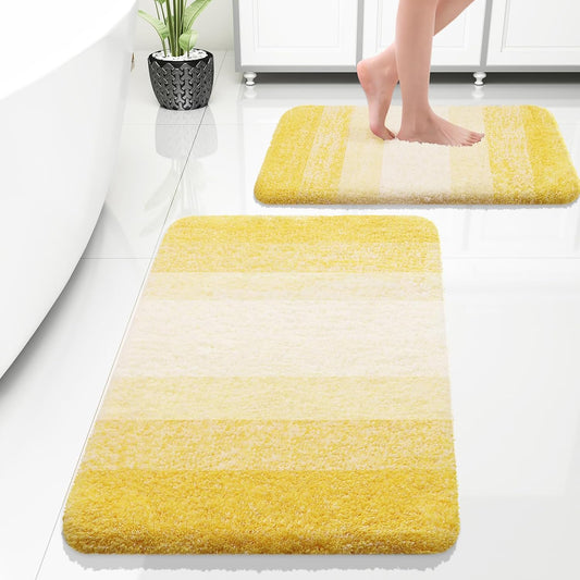 OLANLY Bathroom Rug Set 2 Piece, Soft Absorbent Microfiber Bath Rug Set, Non-Slip, Machine Wash Dry, Plush Shaggy Bath Mats for Bathroom (30"x20"+24"x16", Yellow)