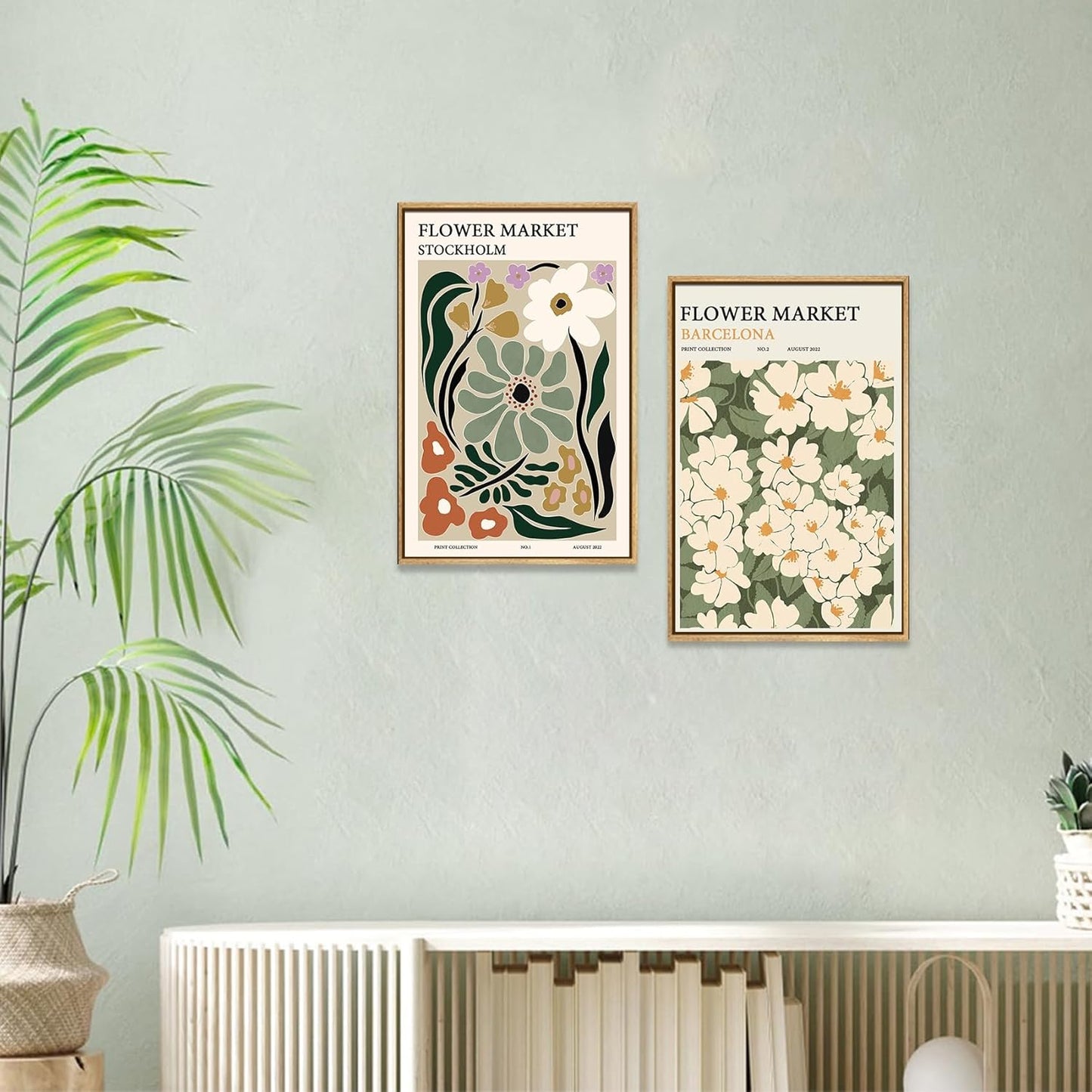 Zzuyi Framed Flower Market Wall Art,Green And White Fresh Art Print for Bathroom, Bed Room, Office Home Decoration Gift- 16"x 24"