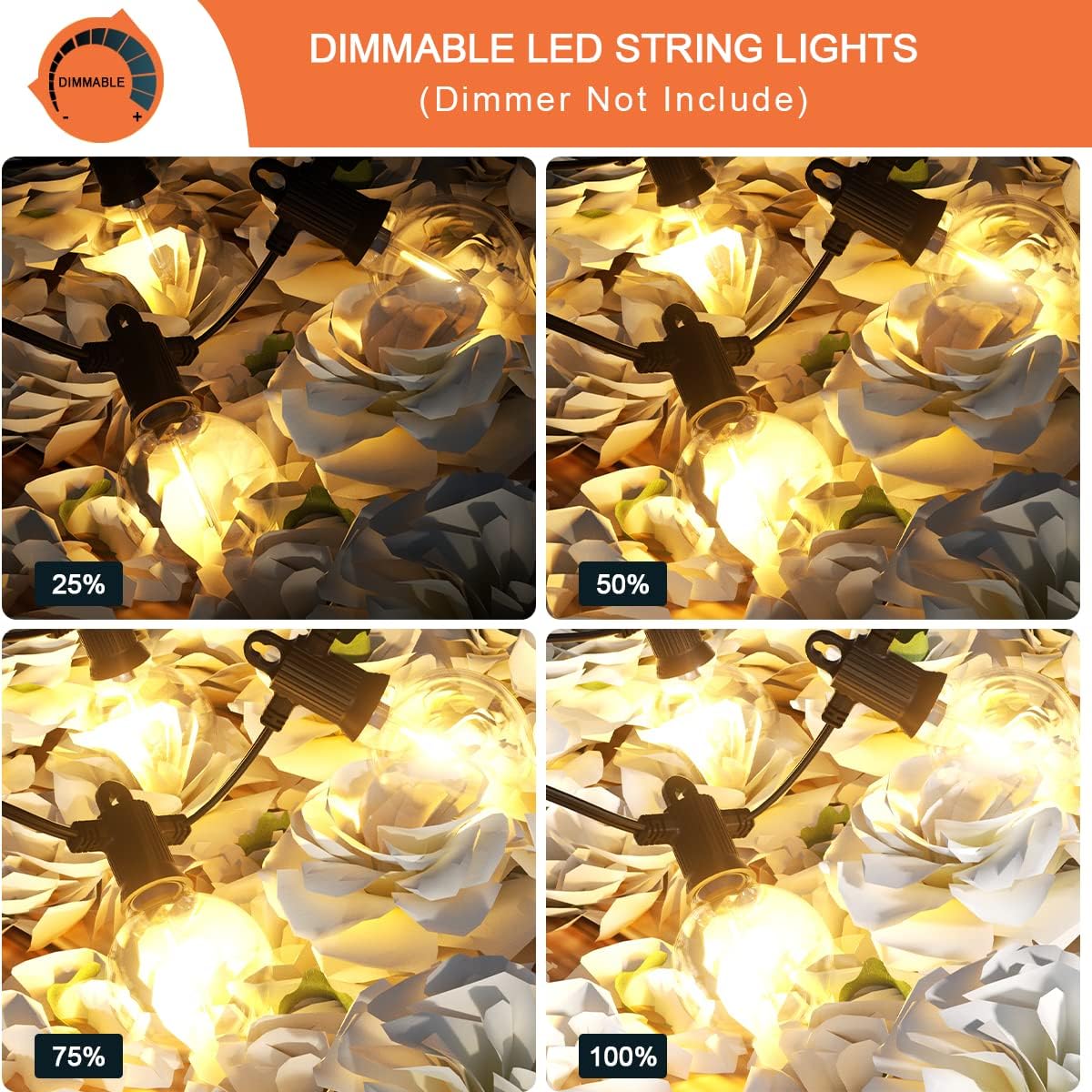 Kawaya 240FT Outdoor Lights String LED Patio Light Waterproof Dimmable G40 Globe String Lighting for Outside with 120+4 Blubs Shatterproof Hanging Lights for Porch Bistro Backyard Gazebo Balcony Cafe