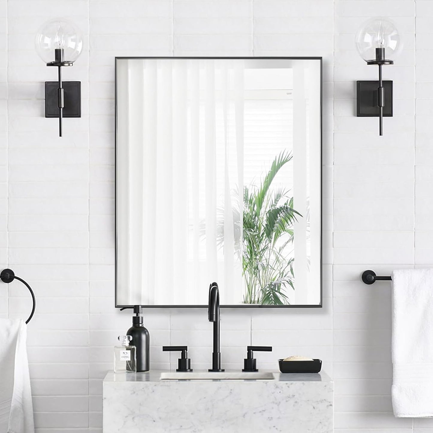 24x30 Inch Black Bathroom Mirror for Wall, Aluminum Frame Rectangle Rectangular Vanity Mirror, Modern Large for Bedroom, Living Room, Horizontal or Vertical