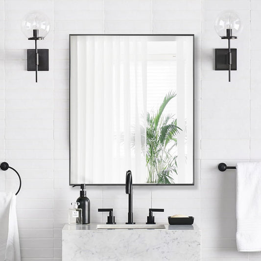 24x30 Inch Black Bathroom Mirror for Wall, Aluminum Frame Rectangle Rectangular Vanity Mirror, Modern Large for Bedroom, Living Room, Horizontal or Vertical