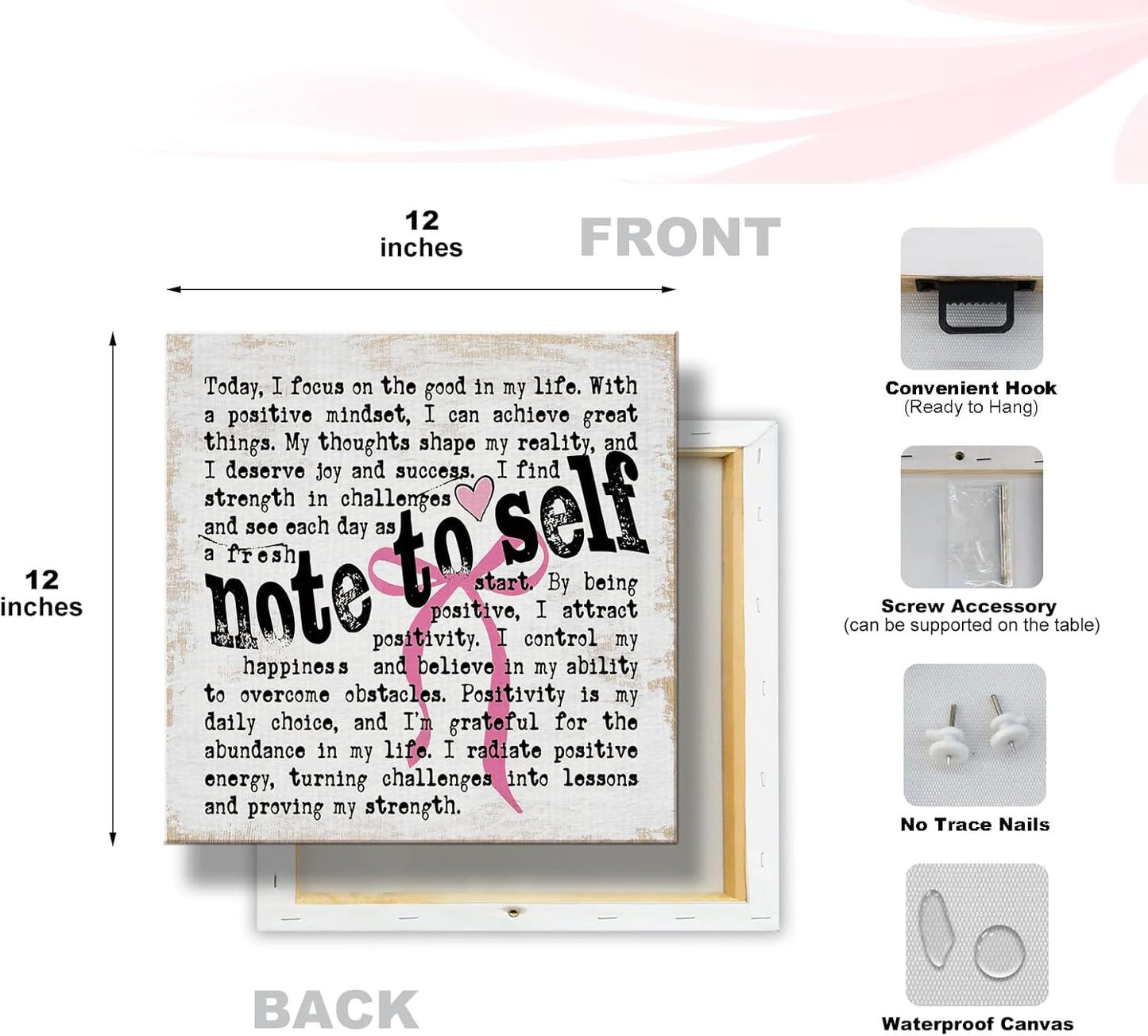 Inspirational Quotes Bow Canvas Wall Art Framed Painting Prints Wall Decor Rustic Motivational Decorative Mental Health Decorations for Bedroom Home Decor Office Accessories,11.8x11.8 Inch