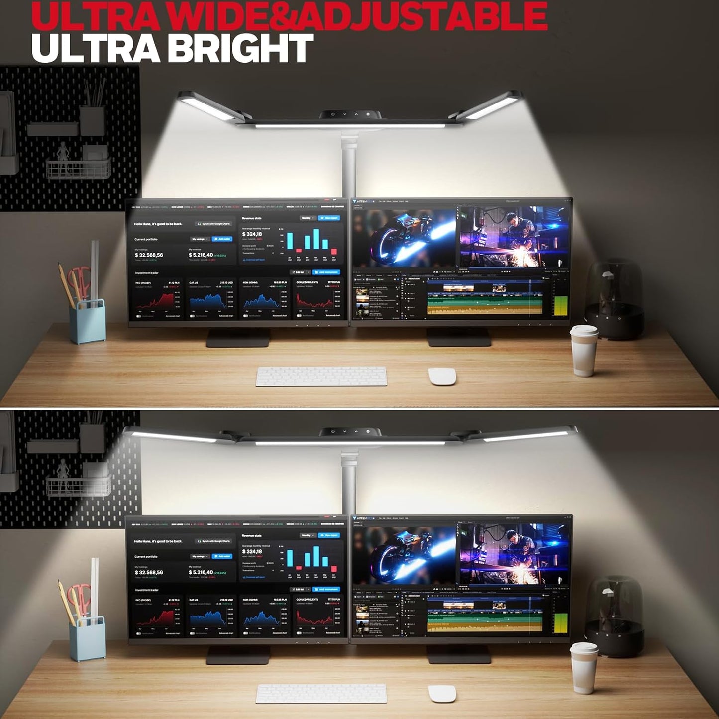 Honeywell LED Desk Lamp with Clamp, HJ3 Sunturalux Architect Desk Lamp for Home Office, Eye-Caring Computer Desk Light 22W 4 Color Modes Clip on Light Stepless Dimming Task Lamp for Working Workbench