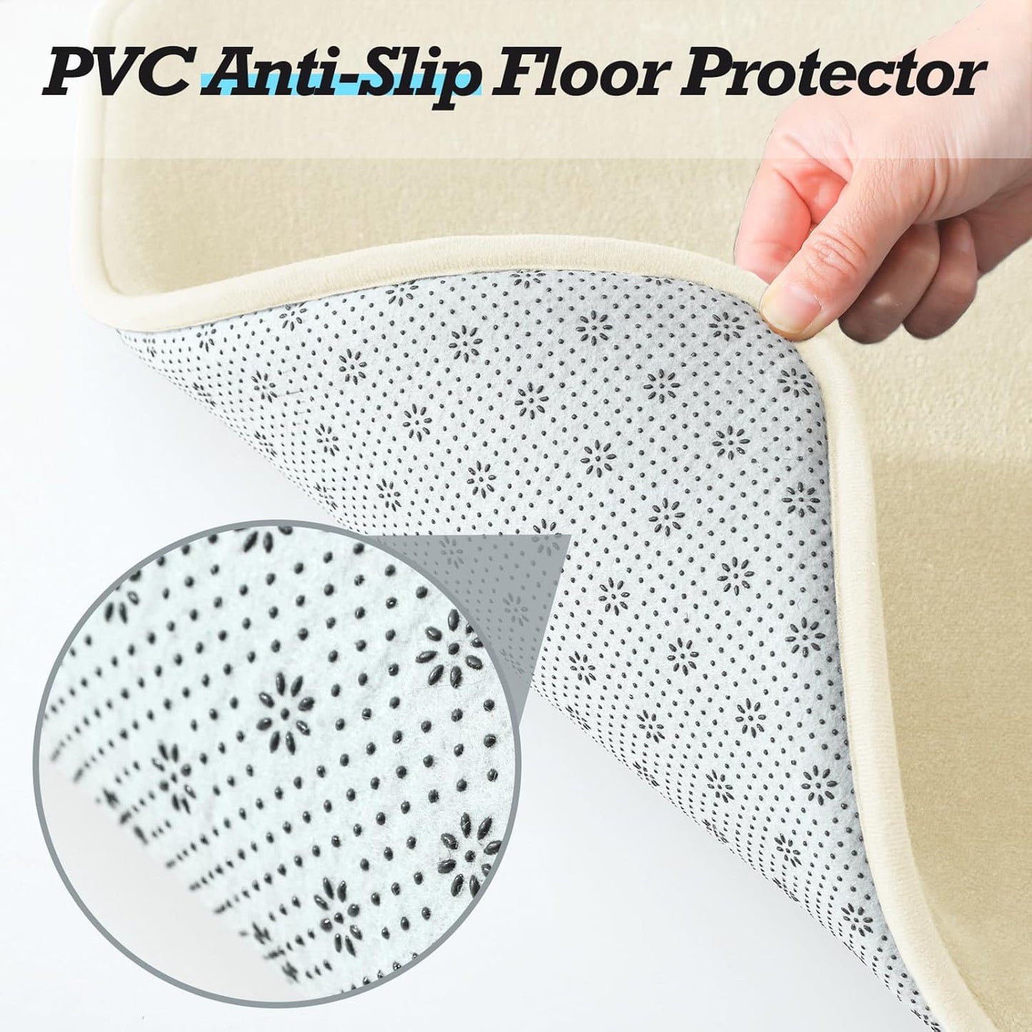 HUXMEYSON Bathroom Rugs Sets 3 Piece, Non-Slip & Quick Dry Bath Mat Set, Ultra Soft Velvet Bath Rugs for Bathroom, Toilet and Shower Floor, Ivory