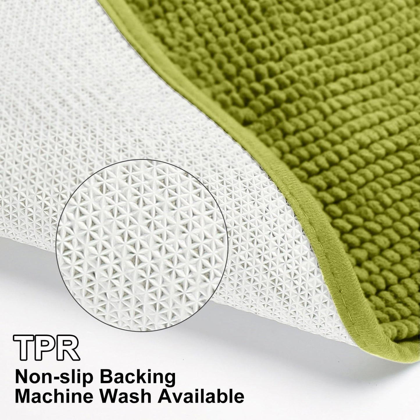 Urvoix Bathroom Rugs Sets 3 Piece, Non-Slip Chenille Bath Rug - Ultra Soft, Washable, Super Absorbent Bath Mat for Bathroom, Toilet and Tub (Pear Green)