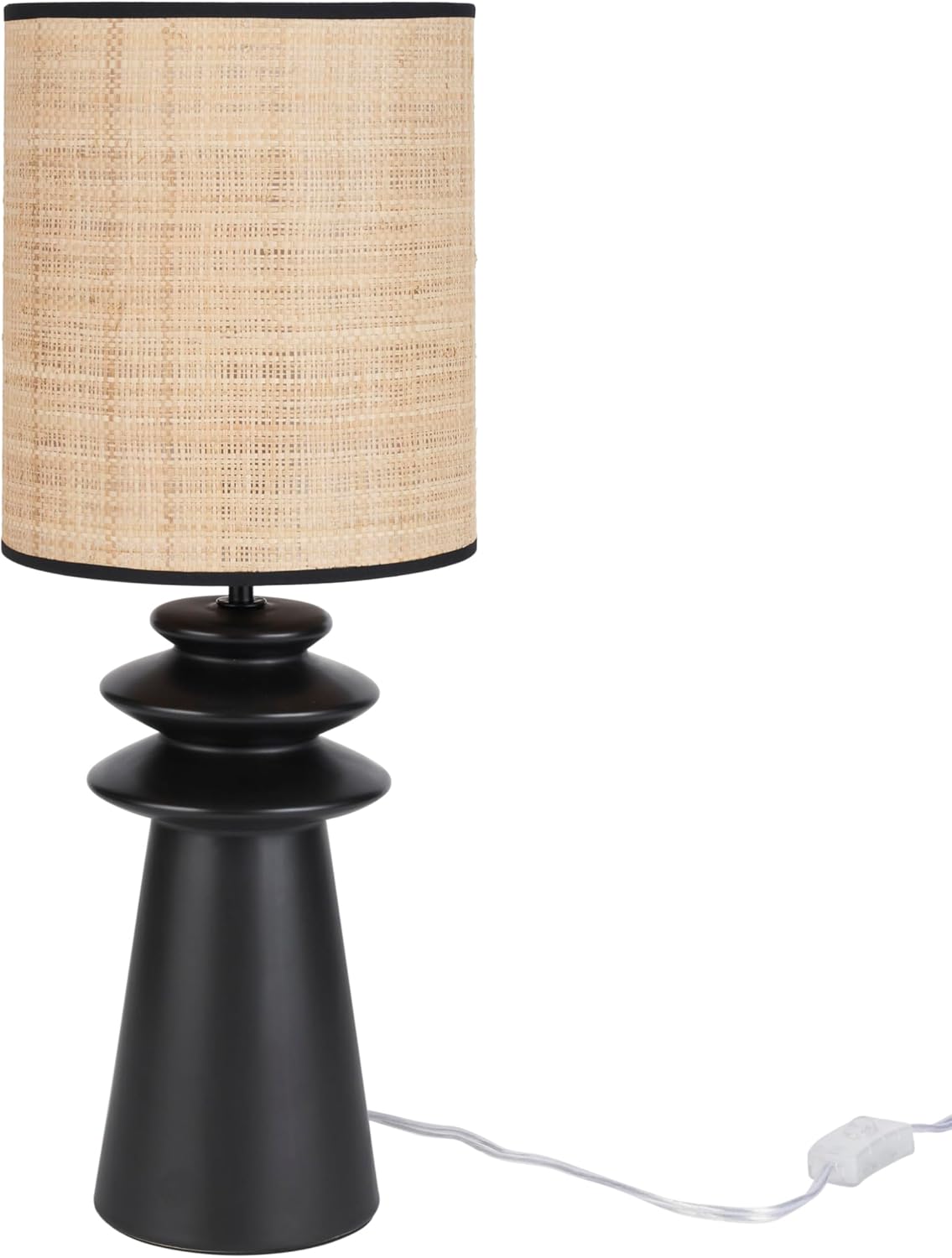 Nourison Home 22" Black Ceramic and Straw Tiered Table Lamp for Bedroom, Living Room, Console, Entryway