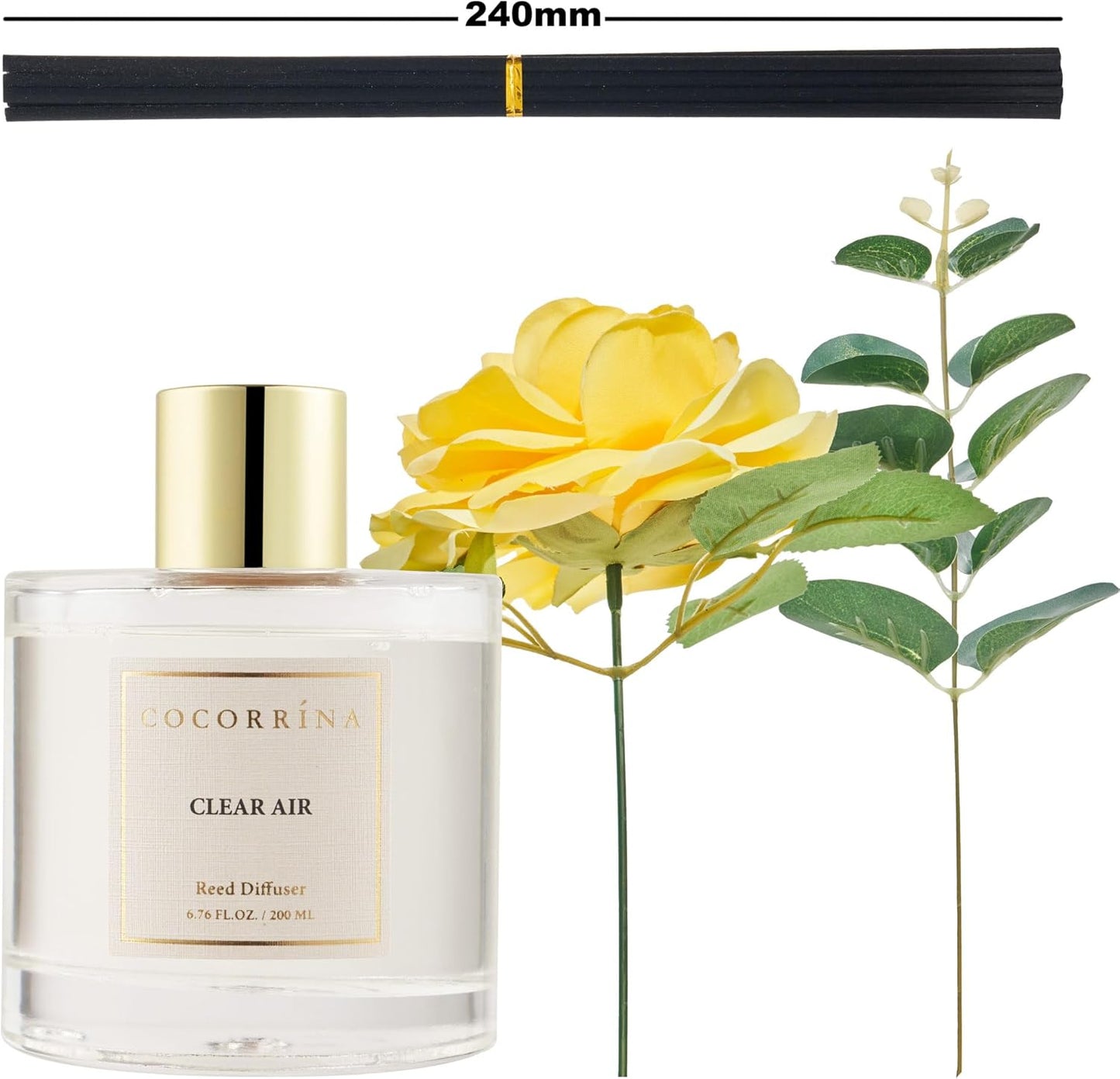 Cocorrina Reed Diffuser Set, Flower Reed Diffuser Clear Air 6.7 oz, Scented Diffuser with Sticks Home Fragrance Essential Oil for Bathroom Shelf Decor, Living Room, Large Room, 1pack