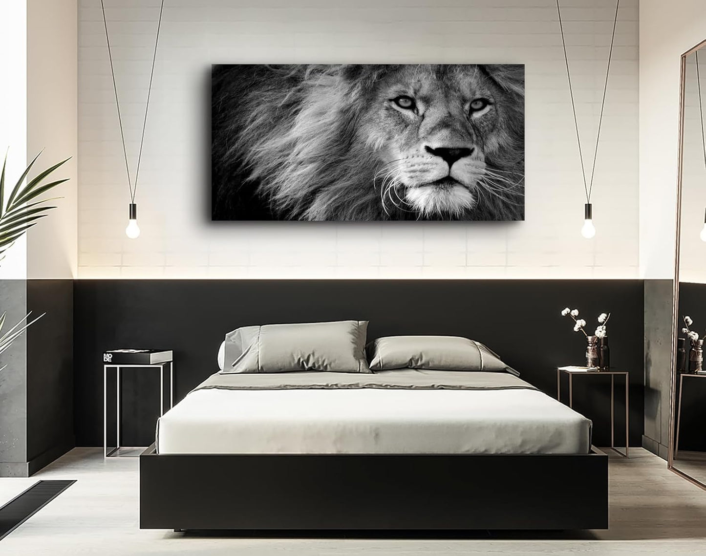 Baisuart Modern Giclee Canvas Prints Stretched Artwork Black and White Lion Pictures to Photo Paintings on Canvas Wall Art for Home Office Decorations Wall Décor XXLarge 30x60inch