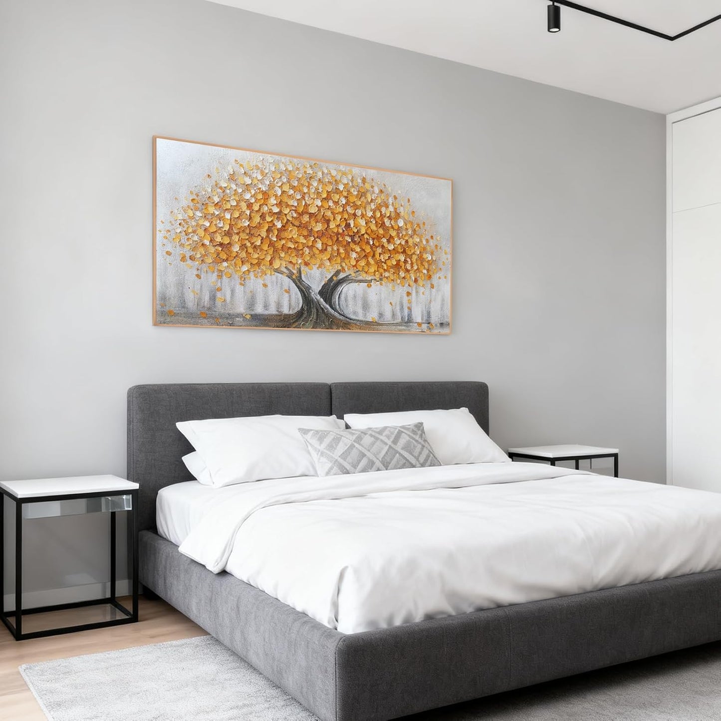 Gold Tree of Life Canvas Wall Art, Modern Abstract Textured Painting, Large Framed Panoramic Landscape Artwork for Living Room, Bedroom, Office, Home Decor 60"x30"