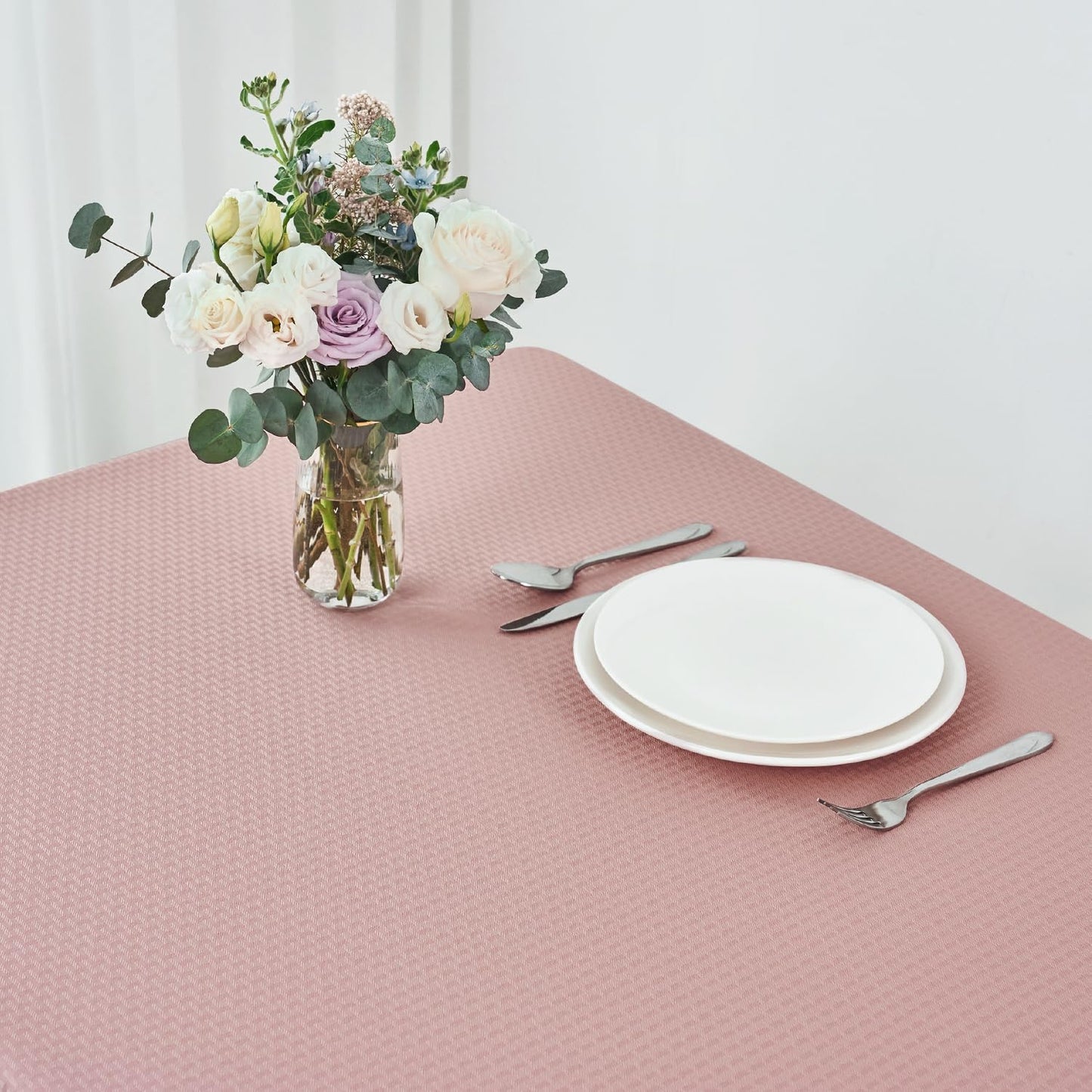 maxmill Square Tablecloth Weaved Texture Stain Resistant Waterproof Wrinkle Free Washable Soft Table Cloth, Decorative Fabric Table Cover for Dining Room Dinner Parties, 52 x 52 Inch, Pale Blush