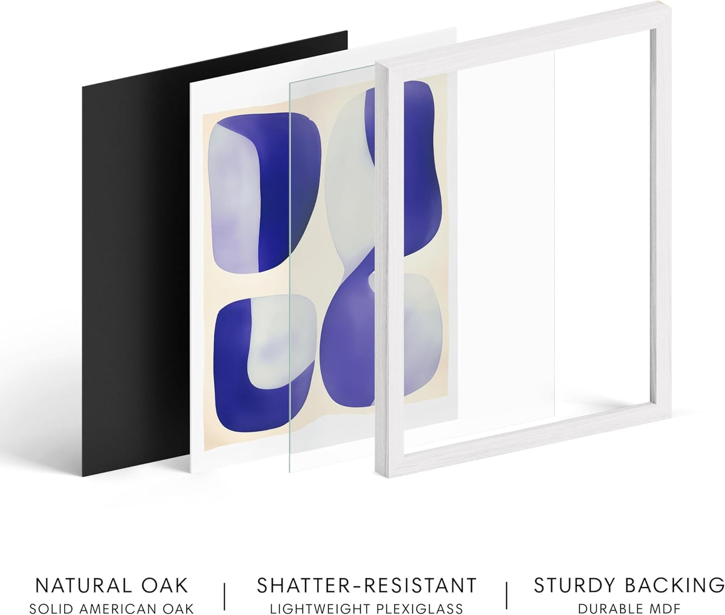 HAUS AND HUES Modern Abstract Wall Art - Blue and Green Living Room Art, Modern Artwork for Walls, Minimalist Picture for Living Room(Blue Tribal Shapes 2, White Frame, 16x20)