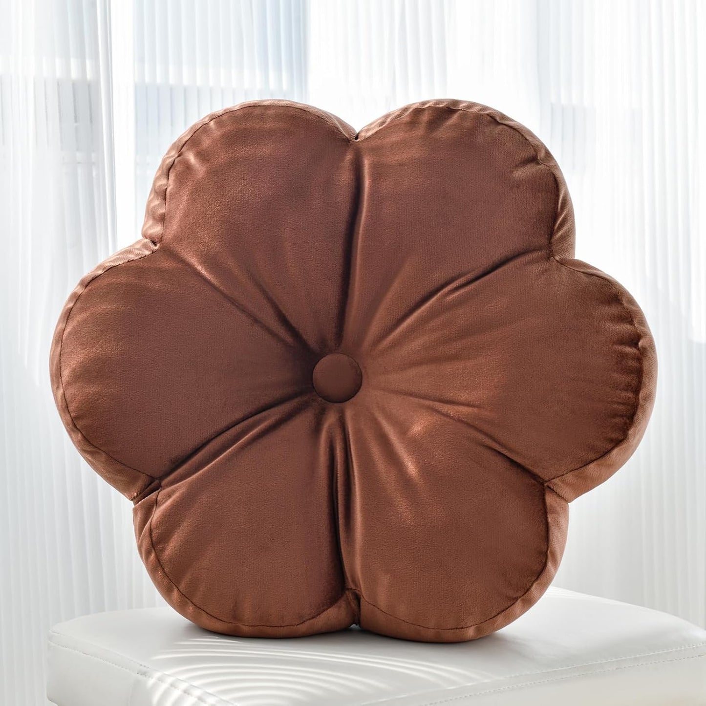 Xuyier Flower Pillow, Flower Shaped Throw Pillows with Velvet for Couch Bed Sofa Chair, Cute Home Decor Floor Seating Cushion Pillows for Living Room Bedroom(15 Inches, Brown)