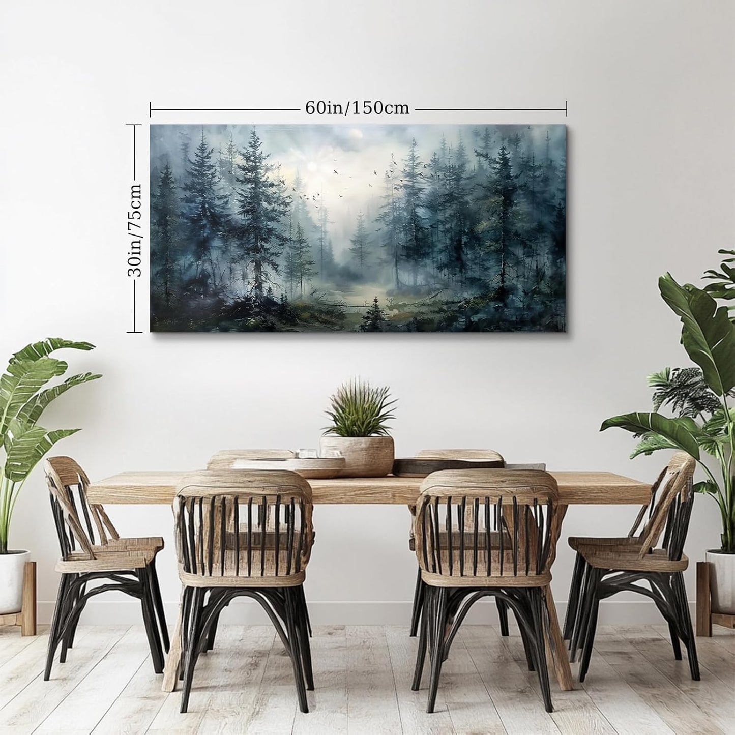 SERIMINO Large Wall Art for Living Room, Landscape Canvas Prints Paintings, Foggy Forest Pictures Wall Decor Aesthetic, Pine Trees Modern Home Decor, Bedroom Bathroom Office Artwork 30"X60"