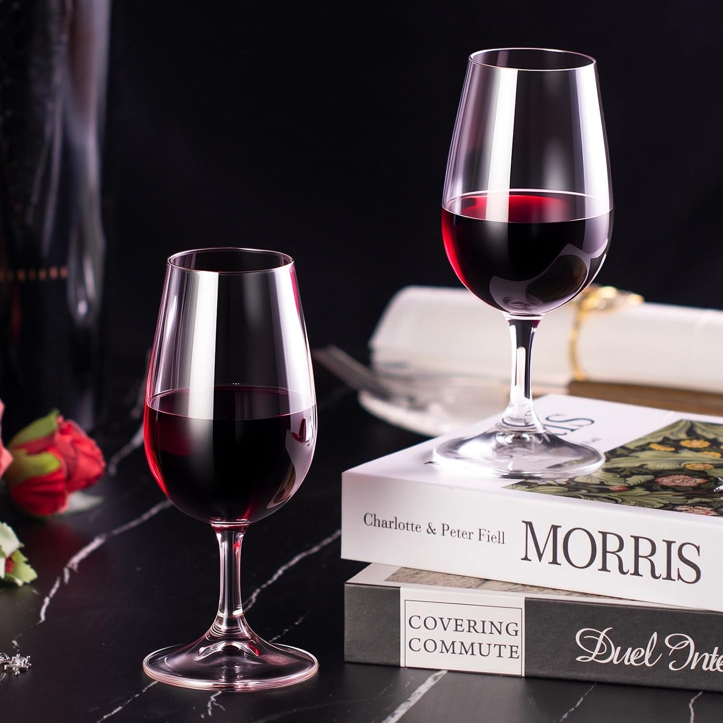 KAMMAK Wine Glasses Set of 2, 6.7 oz Hand Blown Crystal Bordeaux Wine Glasses, Thin Rim & Long Stem, Perfect for Red & White, Daily Use, Wedding Anniversary or Birthday Gift with Gift Box, Port