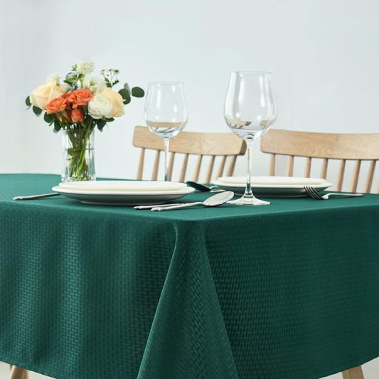 maxmill Square Tablecloth Weaved Texture Stain Resistant Waterproof Wrinkle Resistant Soft Table Cloth, Christmas Dinner Fabric Decoration for Dining Room Holiday Party, 52 x 52 Inch, Hunter Green