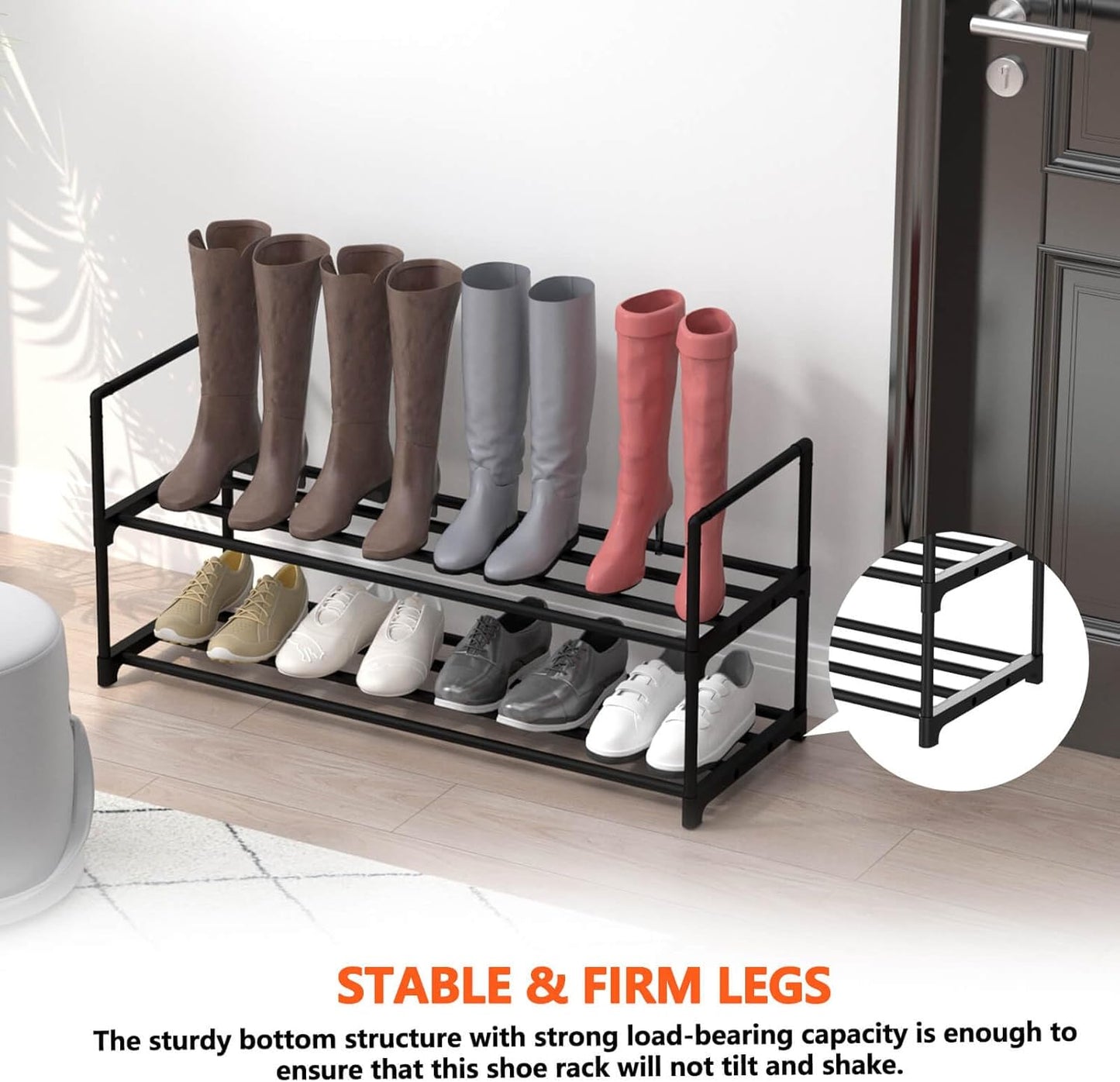 2 Tier Metal Shoe Rack,Adjustable Shoe Shelf Storage Organizer,Stackable Boot & Shoe Storage,for Entryway,Hallway,Closet,Black