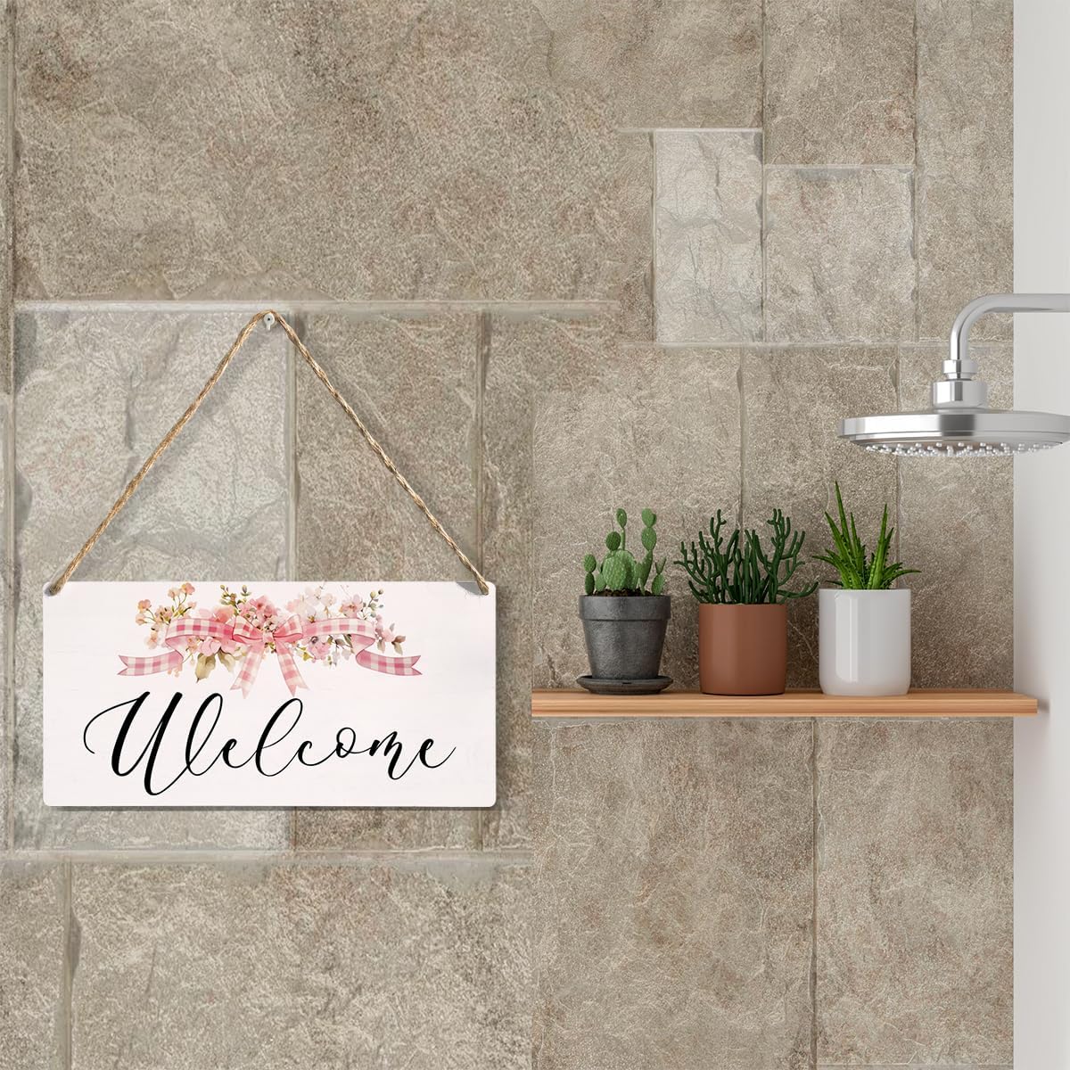 Front Door Welcome Sign, Welcome Please Signs, Wall Art Wooden Hanging Plaque 12 x 6 Inch, For Home Porch Entrance Decoration