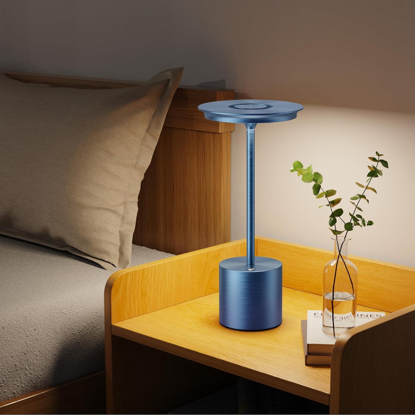 Cordless Table Lamp, Portable Rechargeable 6000mAh Outdoor Table Lamp, 3 Color Stepless Dimming Battery Powered Lamp, LED Table Light for Dinner/Restaurant/Outdoor (Blue)