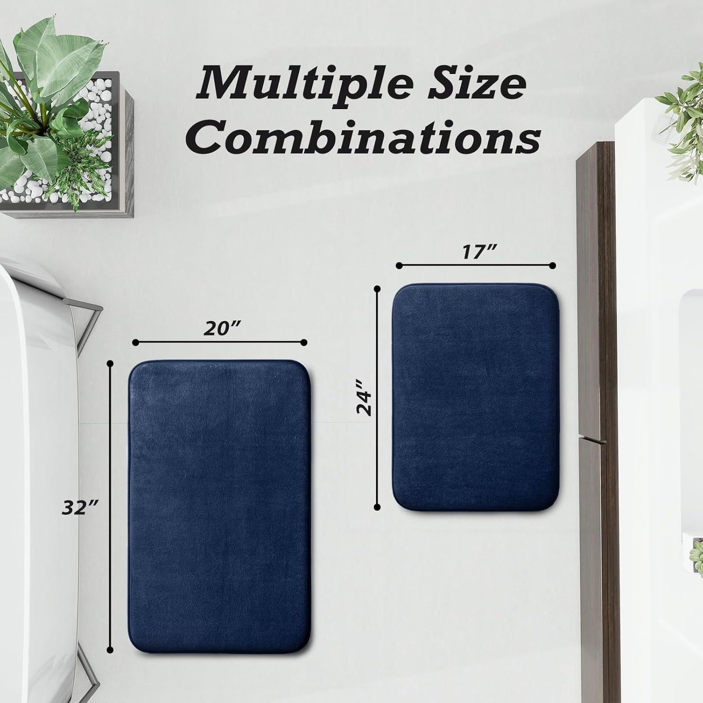 HUXMEYSON Bathroom Rugs Sets 2 Piece, Non-Slip & Quick Dry Bath Mat Set, Ultra Soft Velvet Bath Rugs for Bathroom, Toilet and Shower Floor, Navy